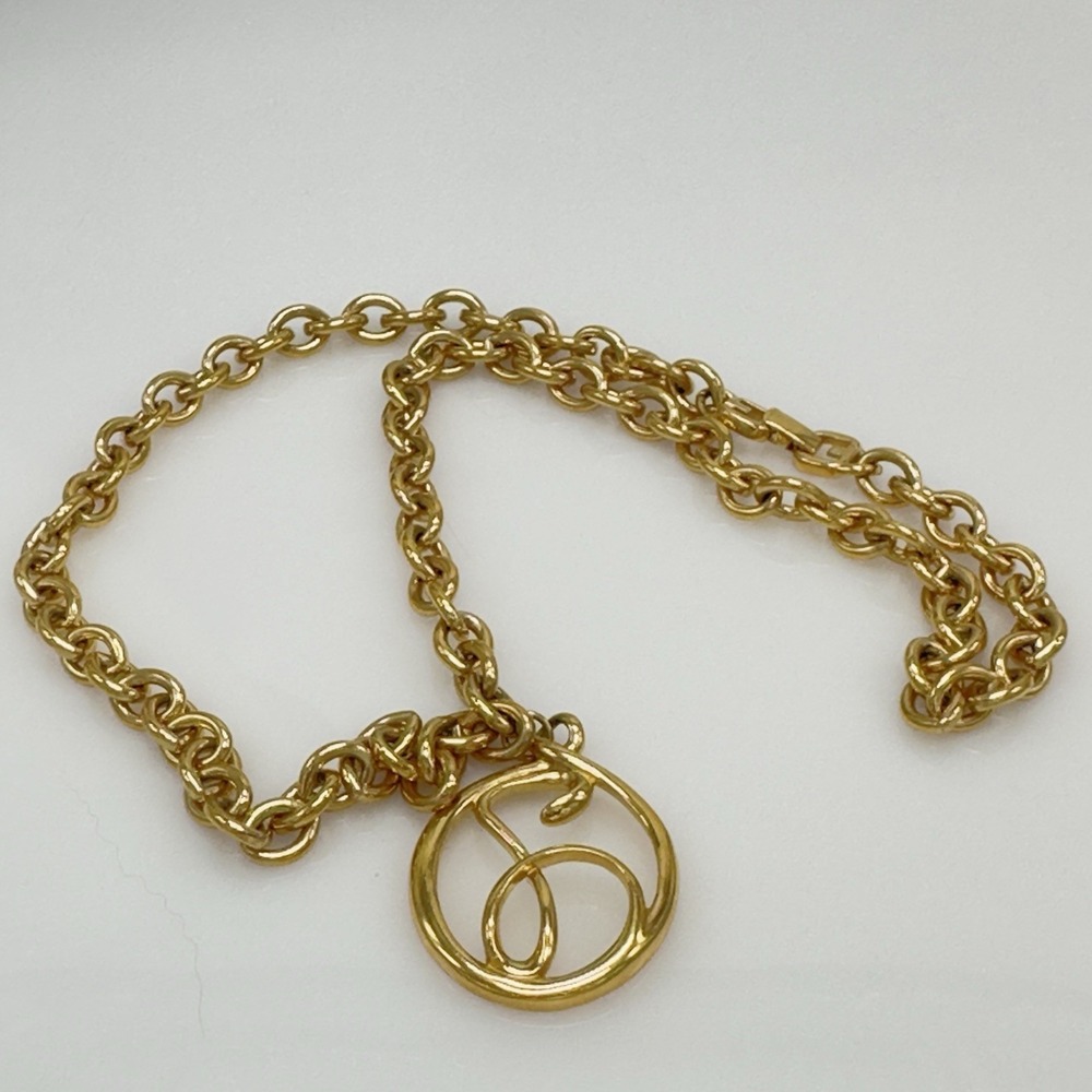 Vintage Givenchy Necklace Long Gold Tone Chain "G" Pendant Runway Modernist 70s - Picture 11 of 16